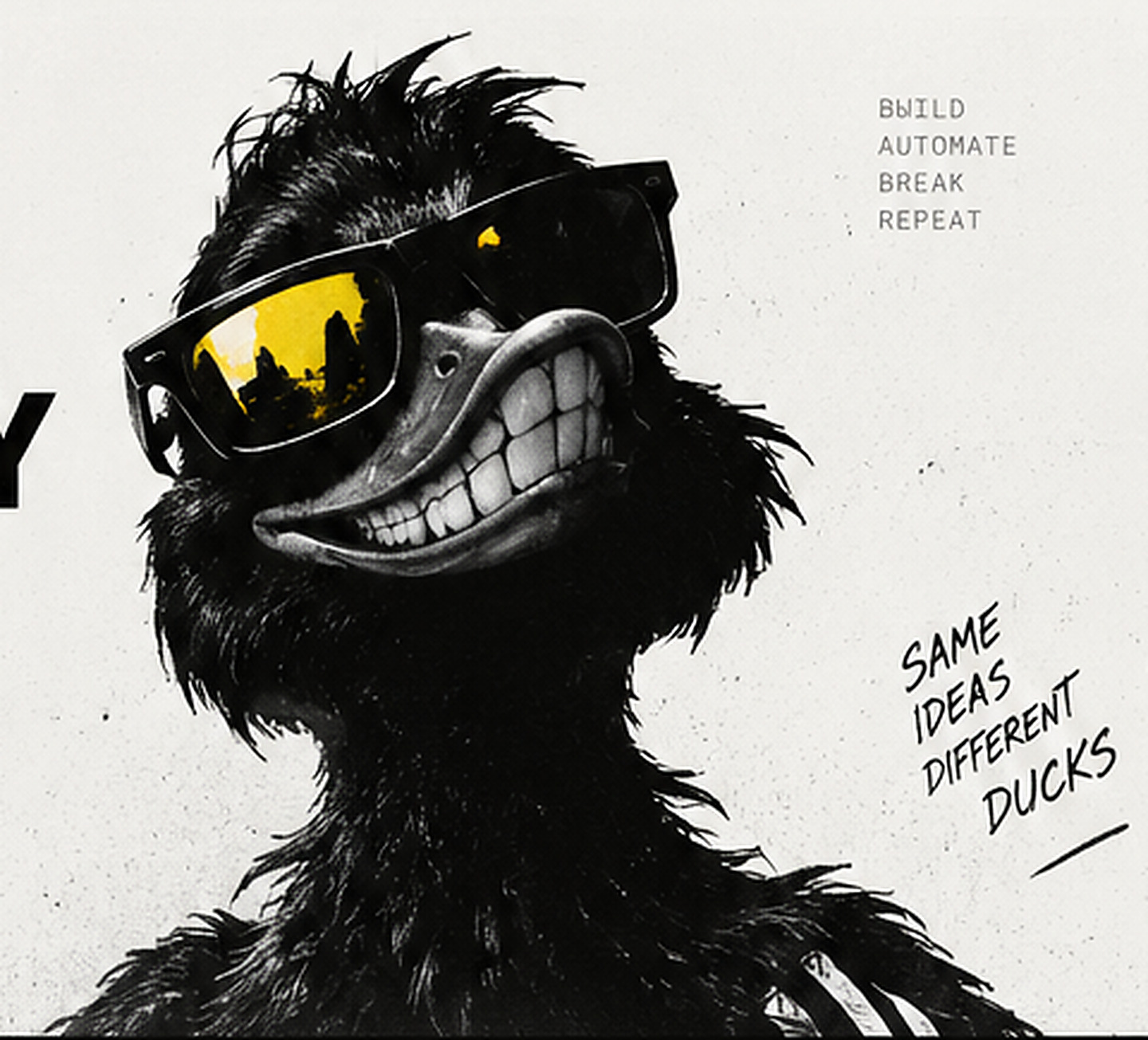 Чёрная утка Mad Duck в очках с жёлтым отражением